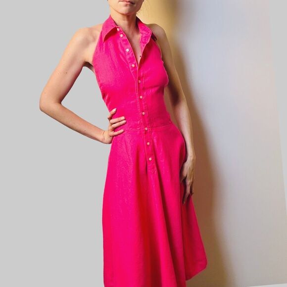 Vintage Y2K Ralph Lauren Pink Linen Halter Dress – Size 12 – $345 Value - Picture 8 of 12